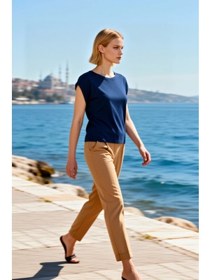 Benerly Kadın Büyük Beden Bluz Basic Bisiklet Yaka Ay Kol Örme Ribana Esnek Fitted Düz Regular Şık