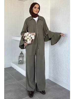 Julude Gülseli Kol Fırfırlı Tunik Bel Lastikli Pantolon Tesettür Ikili Takım P-00020481