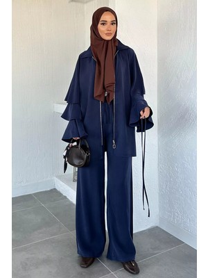 Julude Gülseli Kol Fırfırlı Tunik Bel Lastikli Pantolon Tesettür Ikili Takım P-00020481