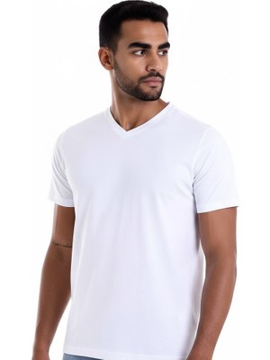 Woodsman V Yaka Basıc T-Shirt Beyaz