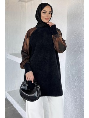 Julude Gülseli Kol Desenli Ipek Kübra Kumaş Tesettür Triko Tunik P-00020418