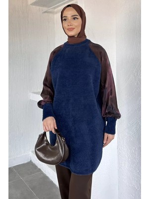 Julude Gülseli Kol Desenli Ipek Kübra Kumaş Tesettür Triko Tunik P-00020418