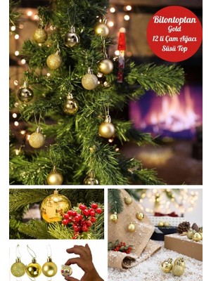 MiraLive 12 Adet Gold 2,5 cm Mini Yılbaşı Topu, Noel Çam Ağacı Topu, Süs Topu