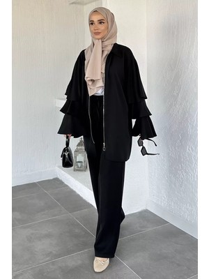 Julude Gülseli Kol Fırfırlı Tunik Bel Lastikli Pantolon Tesettür Ikili Takım P-00020481