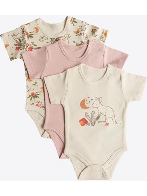 Kitikate Organik Happy Koala 3'lü Kısa Kol Body Pembe