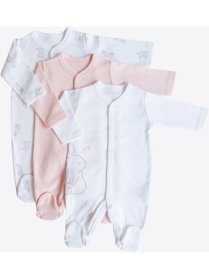 Kitikate Organik Cute Rabbit 3'lü Patikli Tulum Pembe