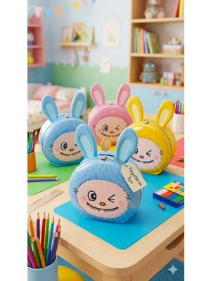 MiraLive 1 Adet Sevimli  Labubu Figürlü Kilitli Metal Kumbara - Çocuklar Için  Para Biriktirme Kutusu Sarı