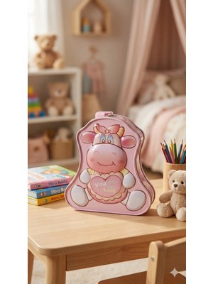 MiraLive Sevimli Figürlü Kilitli Metal Kumbara - Çocuklar Için  Para Biriktirme Kutusu Pembe