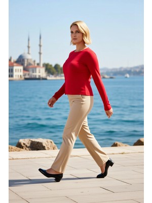 Benerly Kadın Büyük Beden Bluz Bisiklet Yaka Uzun Kol Kaşkorse Örme Düğme Detaylı Asimetrik Kesim Şık