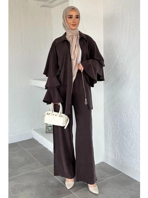 Julude Gülseli Kol Fırfırlı Tunik Bel Lastikli Pantolon Tesettür Ikili Takım P-00020481