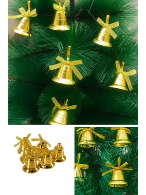 MiraLive 12 Adet Mini Çan Yılbaşı Çam Ağacı Süsü  3 cm Sarı Kurdeleli Gold Yılbaşı Çam Ağacı Süsü