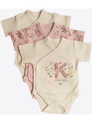 Kitikate Organik Happy Koala 3'lü Kısa Kol Kruvaze Body Pembe