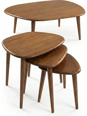 Oval Masif Doğal Ahşap Orta Sehpa ve 3'lü Yan Sehpa Set | Asimetrik Modern Iskandinav Tasarım