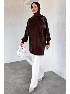 Julude Gülseli Kol Desenli Ipek Kübra Kumaş Tesettür Triko Tunik P-00020418