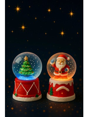 MiraLive 2 Adet LED Işıklı Mini Kar Küresi 6,5 cm – Noel Baba & Yılbaşı Çam Ağacı Dekoratif Işıklı Biblo