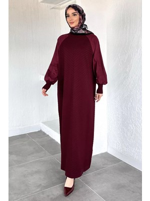 Julude Gülseli Kendinden Desenli Tesettür Triko Elbise P-00020419