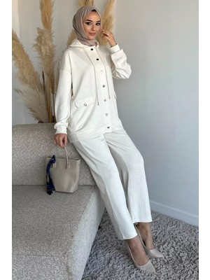 Julude Kapüşonlu Taşlı Hırka Pantolon Tesettür Ikili Takım P-00019335