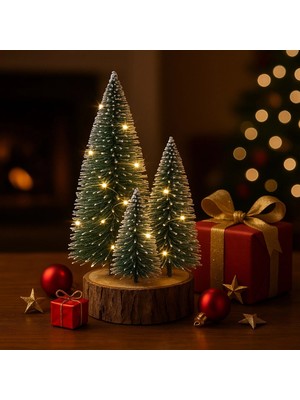 MiraLive 4'lü LED Işıklı Mini Yılbaşı Noel Ağaçları Seti – 4'lü Masa Üstü Dekor (23CM, 18 Cm, 12 Cm, 13 Cm)
