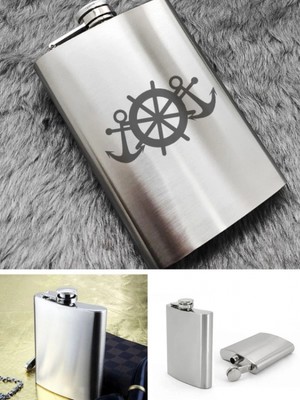 MiraLive Denizci Çapa Temalı 9 Oz Paslanmaz Çelik Cep Matarası 266 ml Içecek Cep Matarası