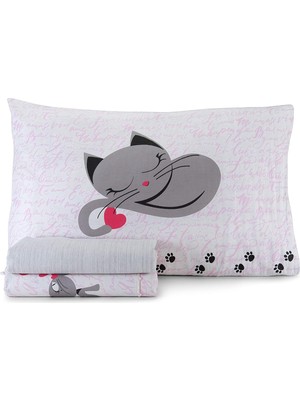 Homelife-Made In Italy Kittens Tek Nevresim Set Pamuk, | Kediler Tasarım Tek Yatak Seti + Pembe Yast