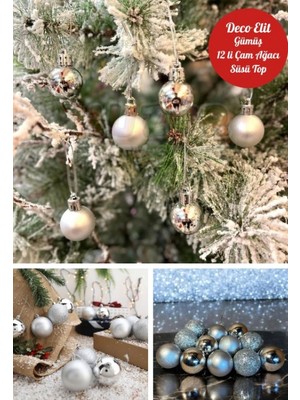 MiraLive 12’li Yılbaşı Çam Ağacı Süsü Gümüş – 4 cm Parlak & Simli Karışık Top Süsler Noel Çam Ağacı Süsü