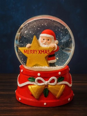 MiraLive 2026 Yılbaşı Temalı LED Işıklı Yıldızlı Noel Baba Kar Küresi 9 cm Orta Boy Yeni Yıl Süsü - 48