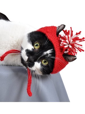 X-Perk Örme Kedi Şapkası Ponponlu Yılbaşı Şapkası