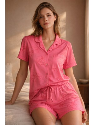 Kadın Floral Outburst Şortlu Pijama Takımı Pembe