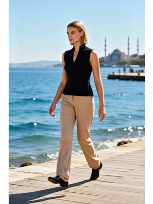 Benerly Kadın Bluz V Yaka Kolsuz Vücuda Oturan Kaşkorse Örme Fitilli Esnek Düz Desen Regular Boy Şık