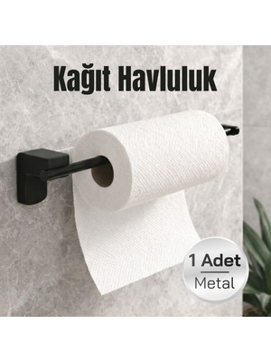 Badem10 (1 Adet) Siyah Lüx Kapaksız Wc Kağıt Aparatı Vidalı Paslanmaz Metal Duvar Tuvalet Kağıtlık Banyo