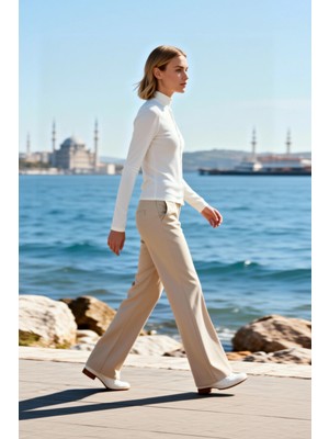 Benerly Kadın Bluz Yaka Uzun Kol Fitted Kalıp Kaşkorse Örme Kumaş Önü Çıtçıt Kapamalı Düz Desen