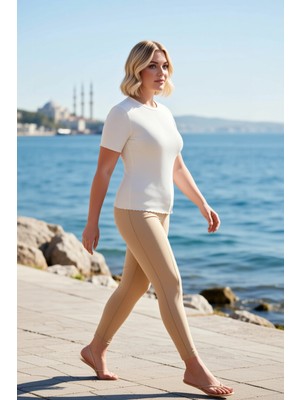 Benerly Kadın Bluz Dar Kalıp Bisiklet Yaka Biye Detaylı Kısa Kol Örme Ribana Yumuşak Tuşeli Düz Desen