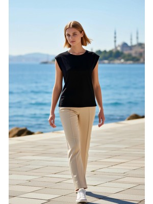 Benerly Kadın Büyük Beden Bluz Basic Bisiklet Yaka Ay Kol Örme Ribana Esnek Fitted Düz Regular Şık