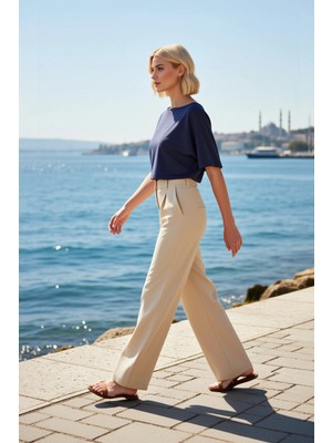 Benerly Kadın Örme Bluz Relaxed Kayık Yaka Yarasa Kol Truvakar Soft Touch Interlok Düz Fonksiyonel
