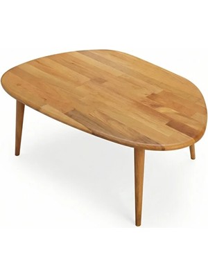 Oval Masif Doğal Ahşap Orta Sehpa | Asimetrik Modern Iskandinav Tasarım | Konik 4’lü Ayak