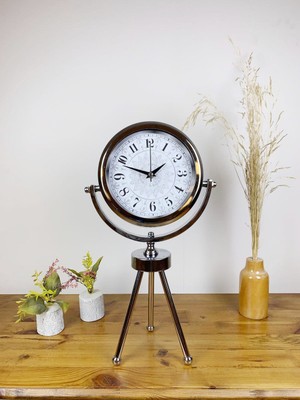 Mcg Krom Metal Mini Tripod Çini Desen Masa Saati 45×26 cm