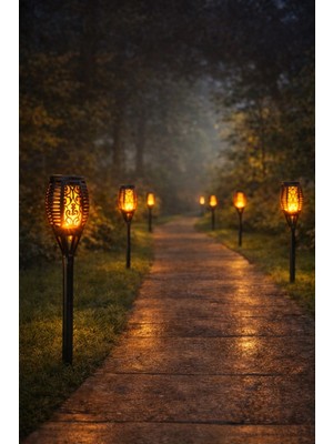 MiraLive 6 Adet Solar Bahçe Lambası Alev Efektli Güneş Enerjili Aydınlatma 50 cm
