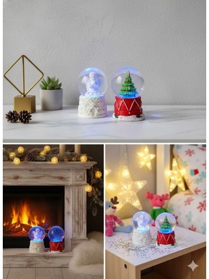 MiraLive 2 Adet Mini Kar Küresi 6,5 cm – Melek  & Çam Ağacı Temalı Dekoratif  Yılbaşı Noel Hediyesi