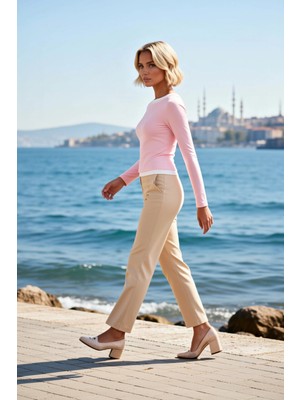 Benerly Kadın Örme Bluz Fitted Vücuda Oturan Kayık Yaka Reglan Kol Uzun Kollu Fonksiyonel Şık