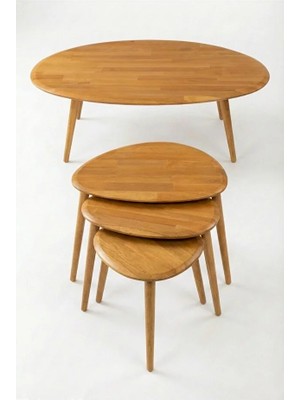 Doğal Masif Ahşap Asimetrik Orta Sehpa ve 3'lü Yan Zigon Sehpa Takımı