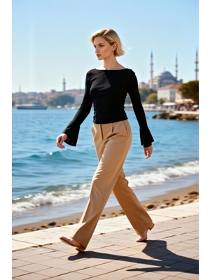 Benerly Kadın Bluz Vücuda Oturan Kayık Yaka Uzun Ispanyol Kol Örme Ottoman Kumaş Düz Desen Regular Boy Ikili