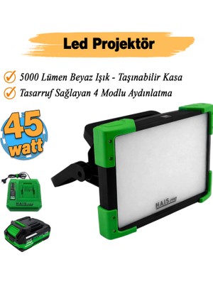 Badem10 Taşınabilir Akülü Solo LED Işıklı Projektör 5000 Lümen 45 W Güçlü Beyaz Işık Haıs Pro RB-SA5000