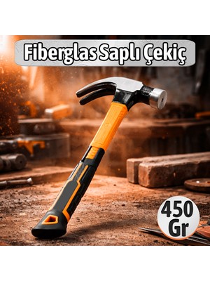 Badem10 Fiberglas Saplı Çatal Çekiç 450 gr Profesyonel Dayanıklı Darbe Emici Inşaat Marangoz Çekici