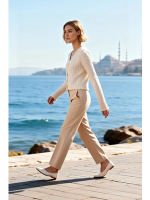 Benerly Kadın Bluz Regular Kalıp V Yaka Uzun Ispanyol Kol Gofre Dokulu Örme Esnek Asimetrik Siluet