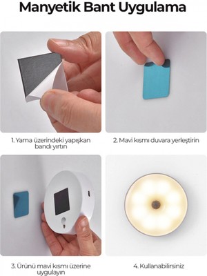 MiraLive 6 Adet Hareket Sensörlü Beyaz Işık LED Gece Lambası – Kablosuz 8 Ledli | Merdiven, Koridor