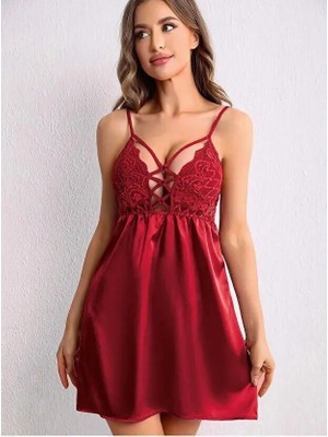 Bipamuk Kadın Şık Dantelli Saten Gecelik Premium Parlak Dokulu