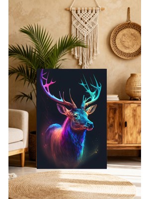 Mushen Studio Neon Renkli Geyik Portresi Tablo - Psychedelic Boynuzlu Geyik Duvar Sanatı