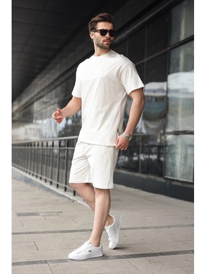 Madmext Ekru Erkek Şort T-Shirt Takım E7347