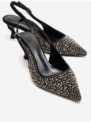 Luvi Thea Siyah Platin Taşlı Kadın Topuklu Ayakkabı