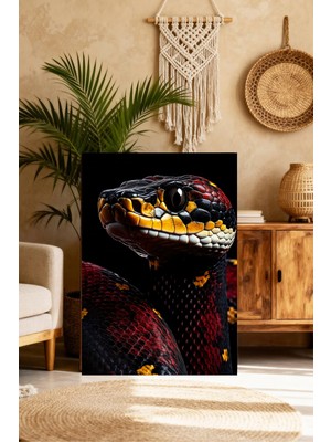 Mushen Studio Renkli Piton Yılanı Portresi Tablo - Detaylı Pullu Yılan Yakın Çekim Duvar Sanatı